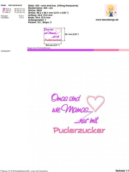 Stickdatei Spruch Omas sind wie Puderzucker Nr. 224