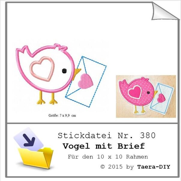 Stickdatei Vogel mit Brief Nr. 380
