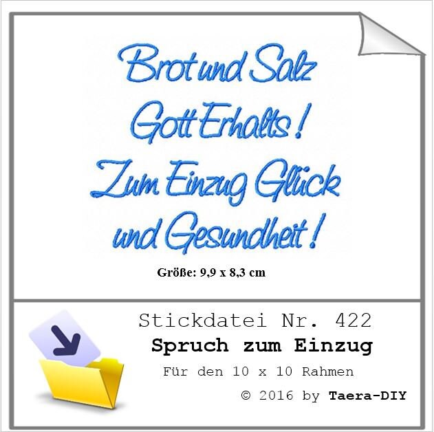 Stickdatei Spruch zum Einzug Nr. 422 Brot und Salz Gott Erhalts!