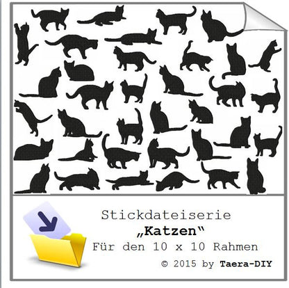 Stickdatei Serie Katzen S71 Katze Cat Scherenschnitt Füllstich