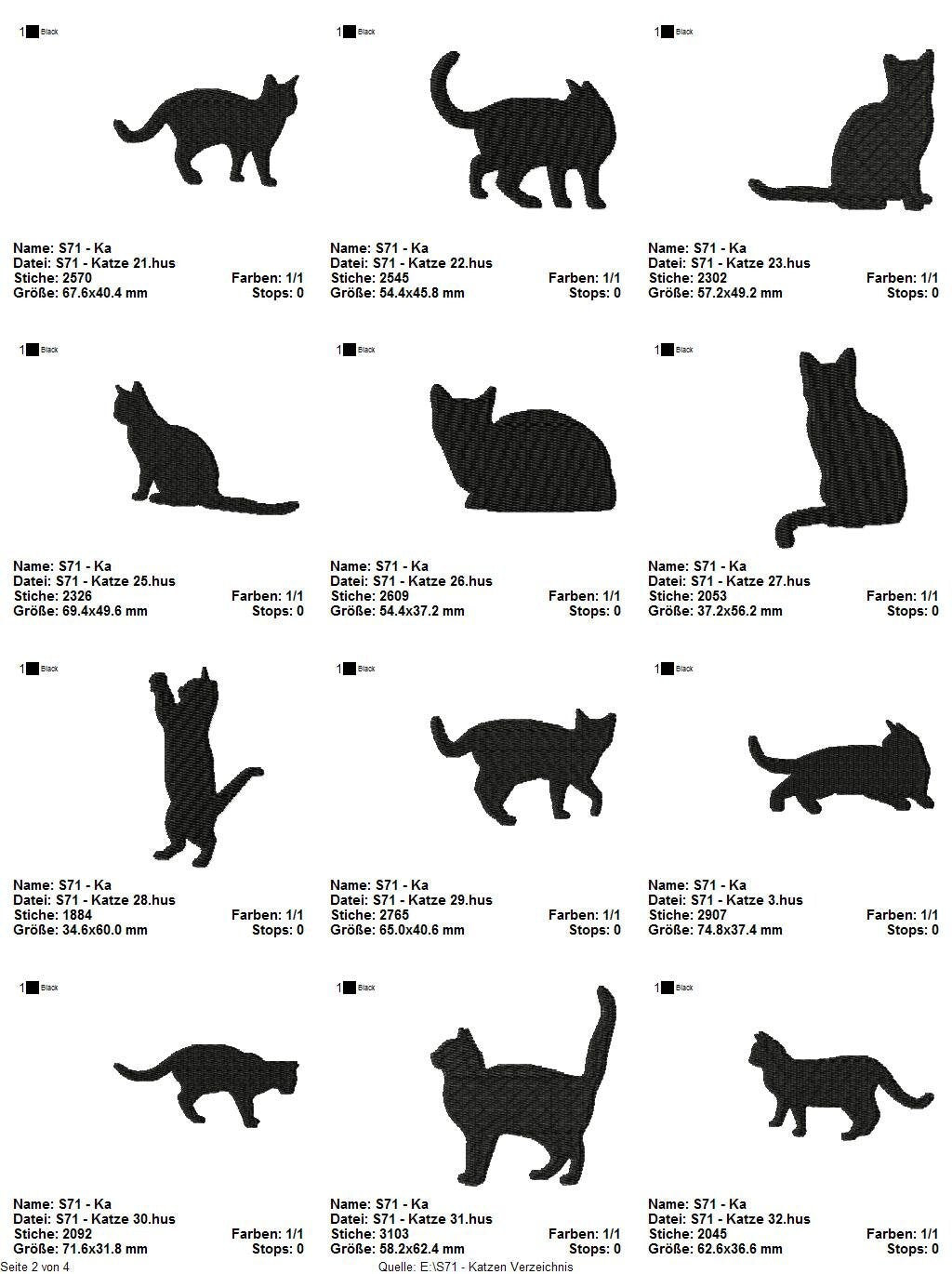 Stickdatei Serie Katzen S71 Katze Cat Scherenschnitt Füllstich
