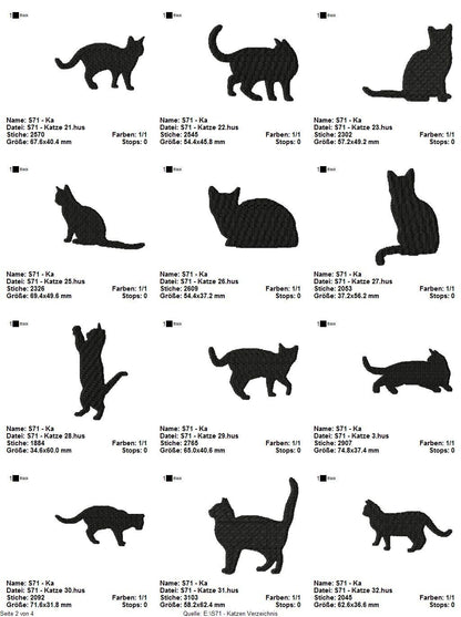 Stickdatei Serie Katzen S71 Katze Cat Scherenschnitt Füllstich