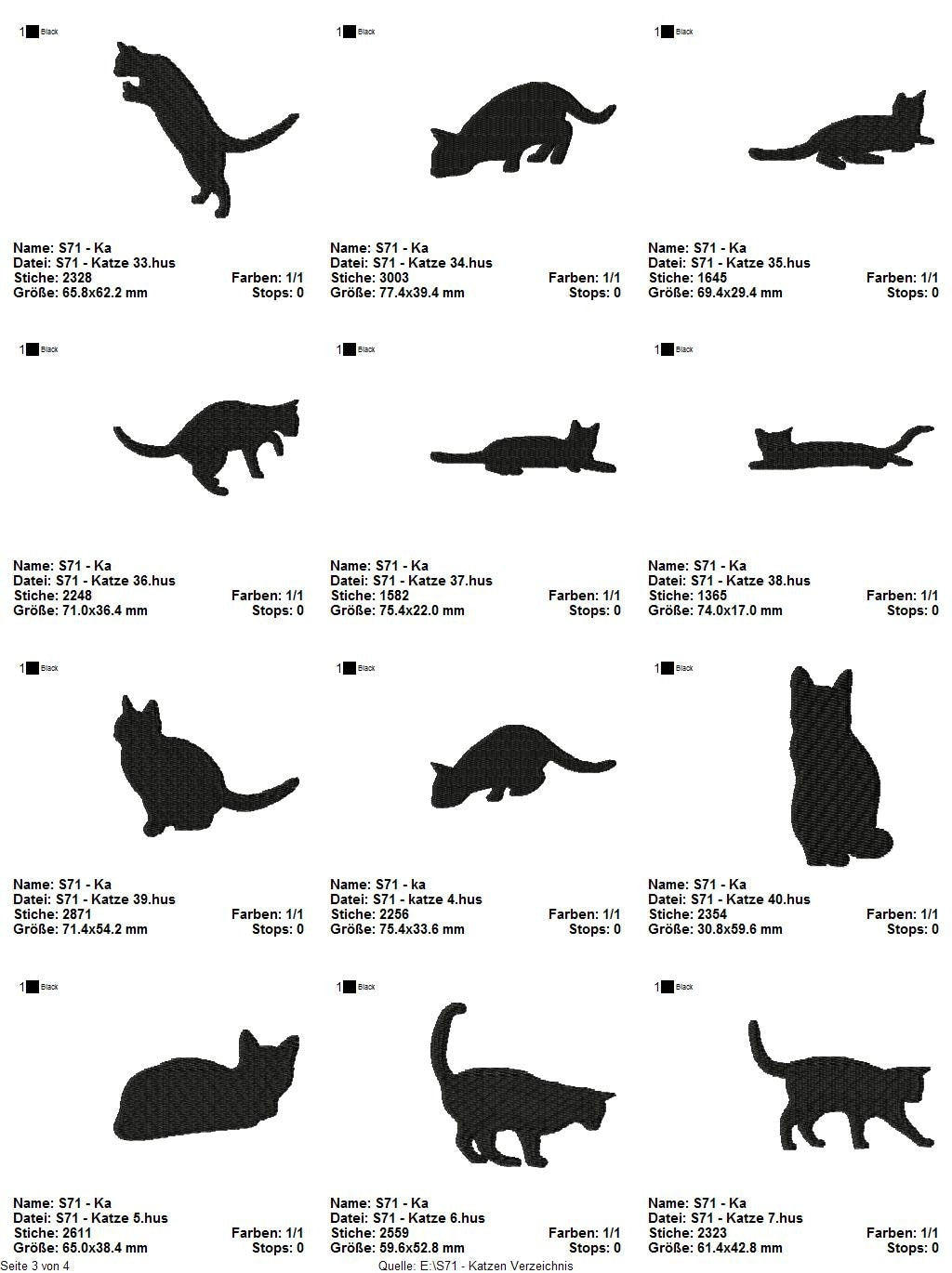Stickdatei Serie Katzen S71 Katze Cat Scherenschnitt Füllstich