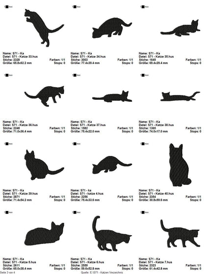 Stickdatei Serie Katzen S71 Katze Cat Scherenschnitt Füllstich