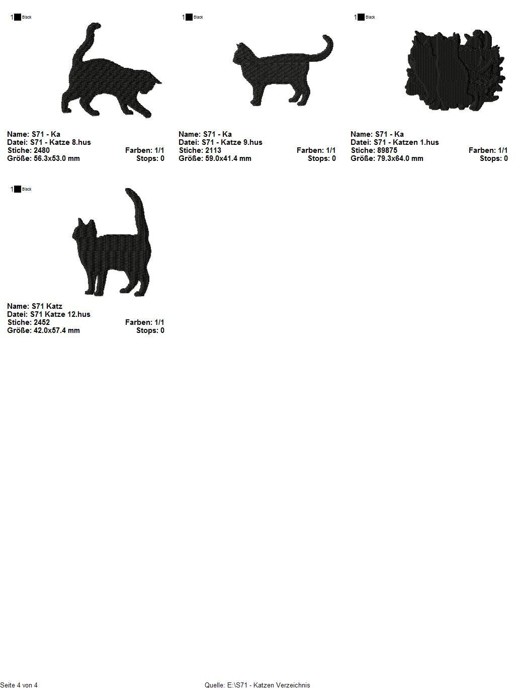 Stickdatei Serie Katzen S71 Katze Cat Scherenschnitt Füllstich