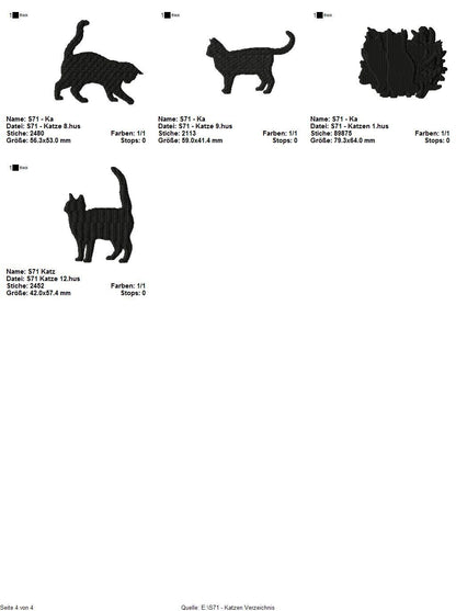 Stickdatei Serie Katzen S71 Katze Cat Scherenschnitt Füllstich