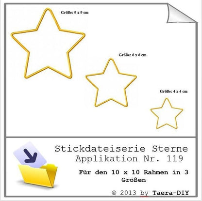 Stickdateiserie Sterne in 3 Größen Nr. 119
