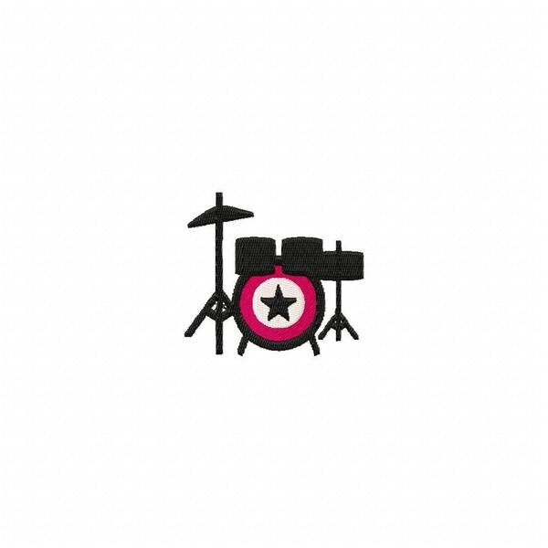 Stickdatei Serie Rockmusic Gitarre Schlagzeug Mikrofon