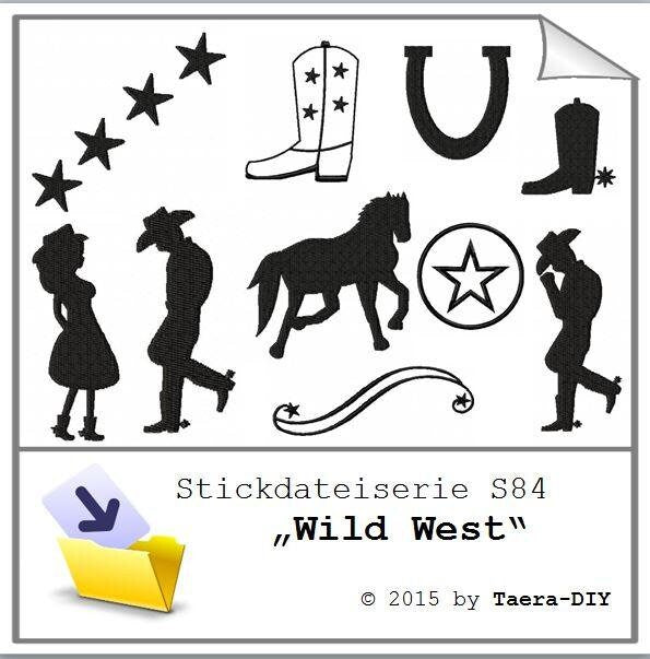 Stickdatei Serie Wild West S84 Pferd Cowboy Hufeisen Cowgirl Scherenschnitt