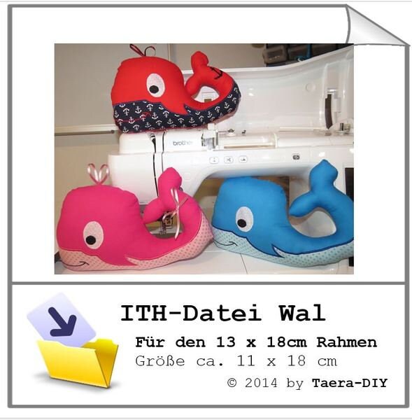 ITH Stick Datei In the Hoop Wal 13 x 18 cm Rahmen Kuscheltier