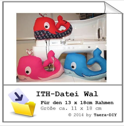 ITH Stick Datei In the Hoop Wal 13 x 18 cm Rahmen Kuscheltier