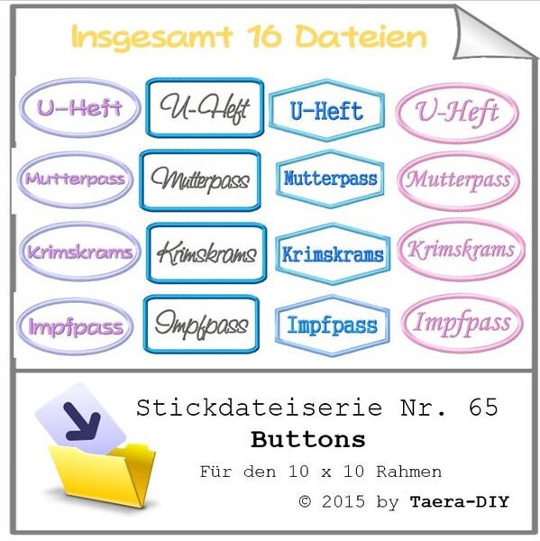 Stickdatei Serie Buttons Nr. 64 U-Heft Untersuchungsheft verschiedene Formen Applikation