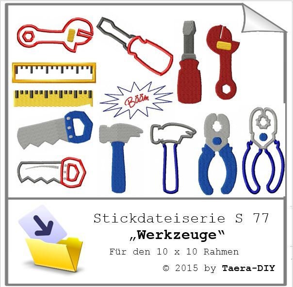 Stickdatei serie Werkzeuge S77 Hammer Schraubenzieher Lineal Zange Säge