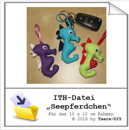 ITH In the Hoop StickDatei Seepferdchen 10 x 10 cm Rahmen Schlüsselanhänger Geschenk