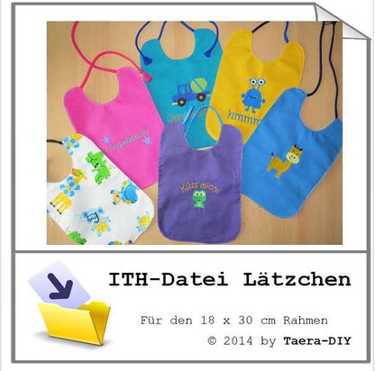 ITH In the Hoop Stickdatei Lätzchen 18 x 30 Rahmen Kinderlatz
