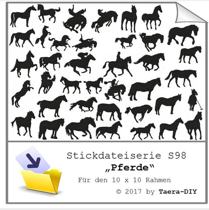 Stickdatei Serie Pferde Westernreiten S98 Pferd Pony Scherenschnitt