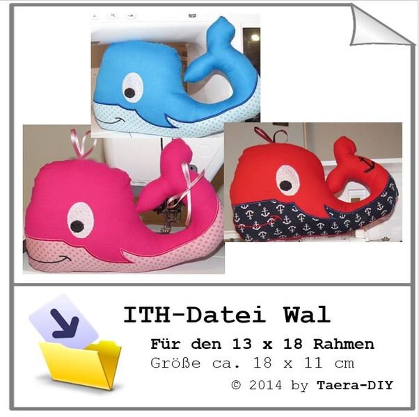 ITH Stick Datei In the Hoop Wal 13 x 18 cm Rahmen Kuscheltier