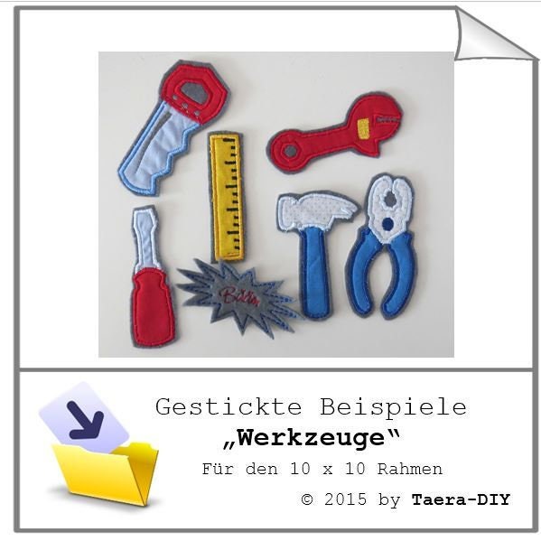 Stickdatei serie Werkzeuge S77 Hammer Schraubenzieher Lineal Zange Säge
