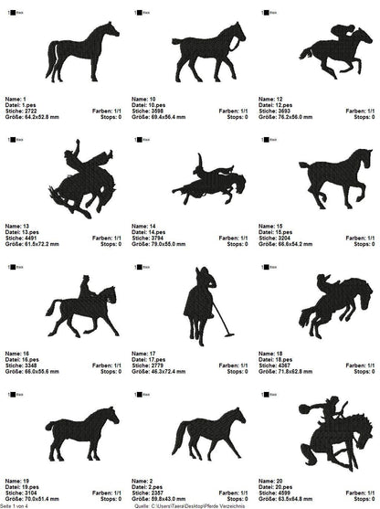 Stickdatei Serie Pferde Westernreiten S98 Pferd Pony Scherenschnitt
