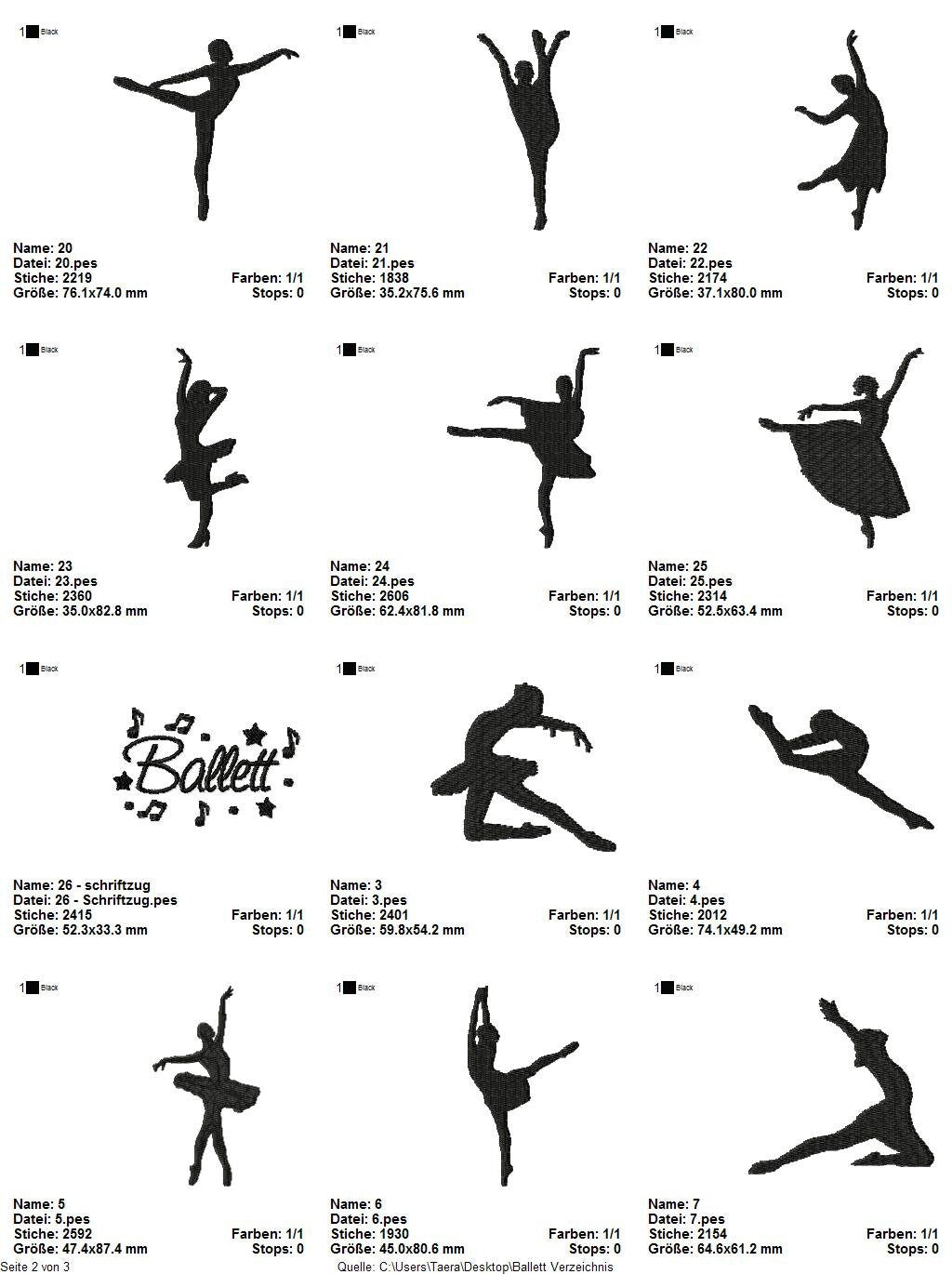 Stickdatei Serie Ballett Tanz S97 Tänzerin Scherenschnitt Tütü