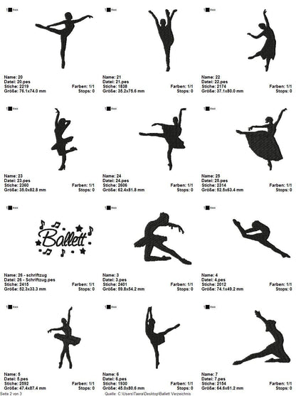 Stickdatei Serie Ballett Tanz S97 Tänzerin Scherenschnitt Tütü
