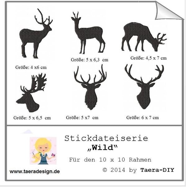 Stickdatei Serie Wild S50 Rehe Rehbock Hirsch Geweih Scherenschnitt
