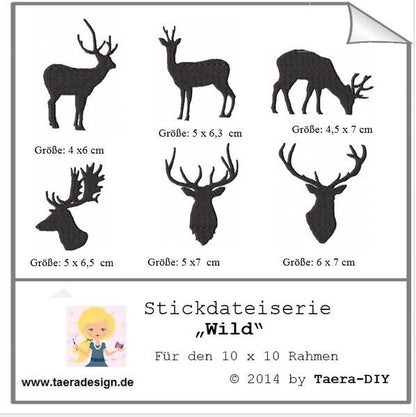 Stickdatei Serie Wild S50 Rehe Rehbock Hirsch Geweih Scherenschnitt