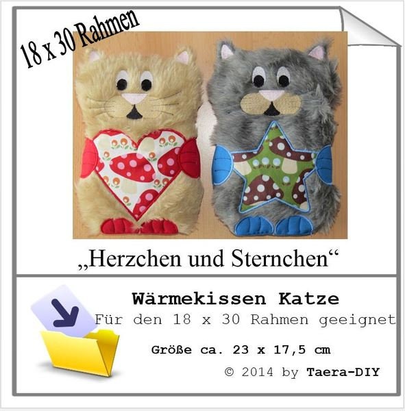ITH Stickdatei In the Hoop Wärmekissen Körnerkissen Katze für 18 x 30 cm Rahmen Kuscheltier Cat