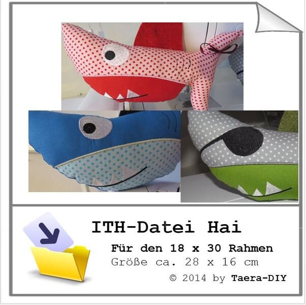ITH In the Hoop StickDatei Hai 18 x 30 Rahmen Kuscheltier