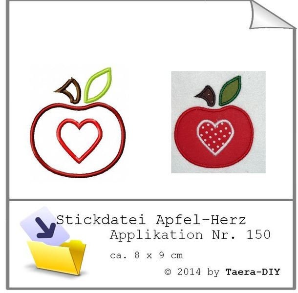 Stickdatei Applikation Apfel-Herz Nr. 150