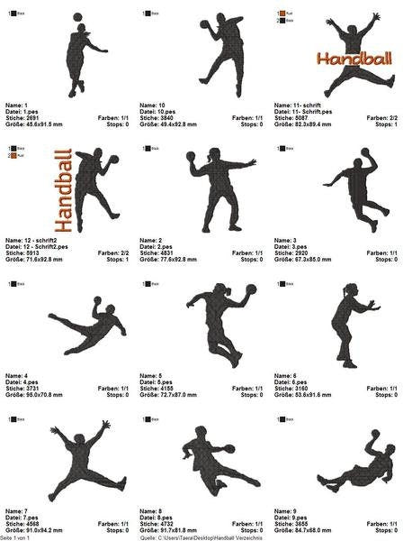 Stickdatei Serie Handball S100 Sport Scherenschnitt Ball Füllstich