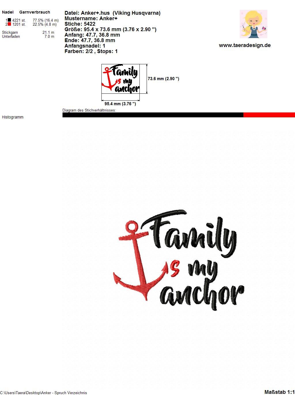 Stickdatei Spruch - Anker S99 Family is my anchor - Anker