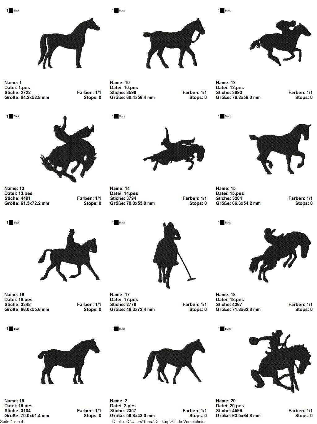 Stickdatei Serie Pferde Western Reiten S98 Pferde Cow Scherenschnitt Füllstich