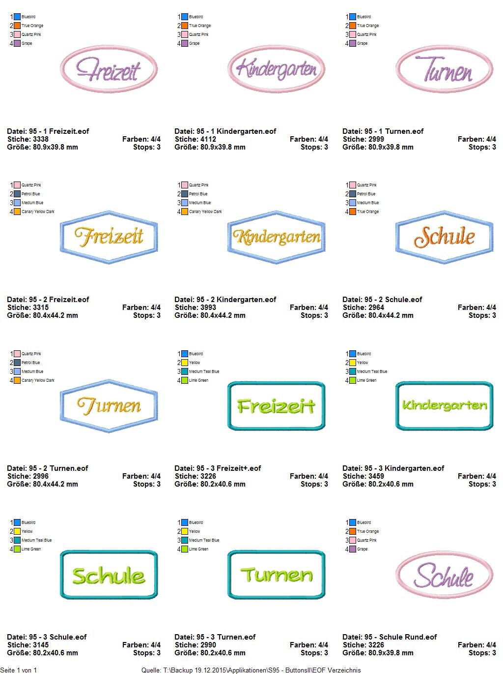 Stickdatei Serie Buttons II Nr. 94 Schule Kindergarten Turnen