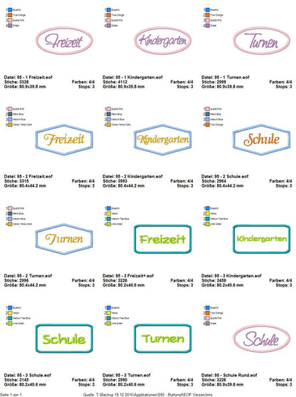 Stickdatei Serie Buttons II Nr. 94 Schule Kindergarten Turnen