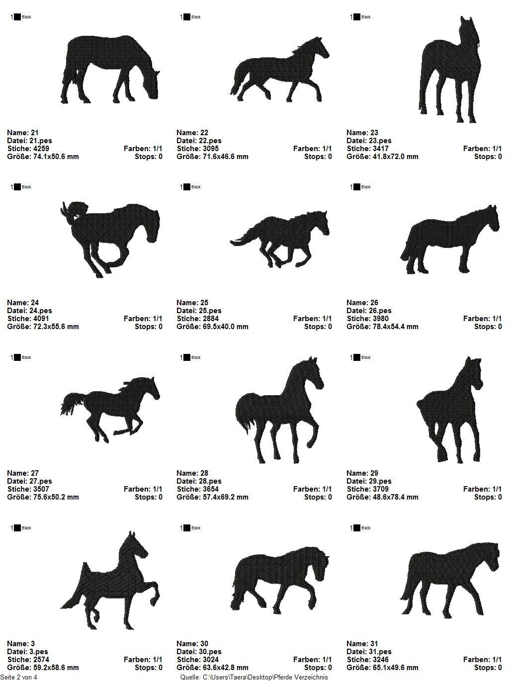 Stickdatei Serie Pferde Western Reiten S98 Pferde Cow Scherenschnitt Füllstich