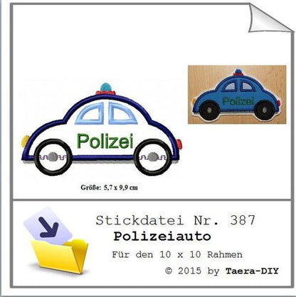 Stickdatei Polizei Auto Nr. 387 Fahrzeug Blaulicht Polizist Stickmuster