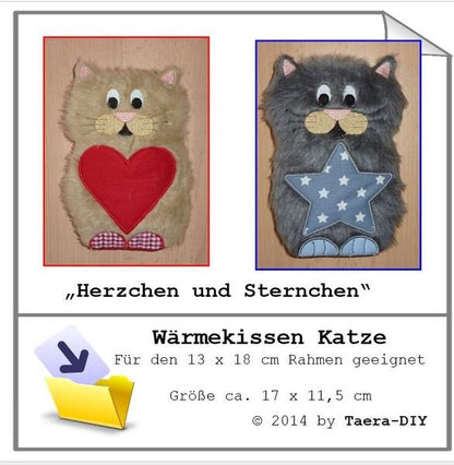 ITH In the Hoop Wärmekissen Körnerkissen Katze für 13 x 18 cm Rahmen Stickdatei