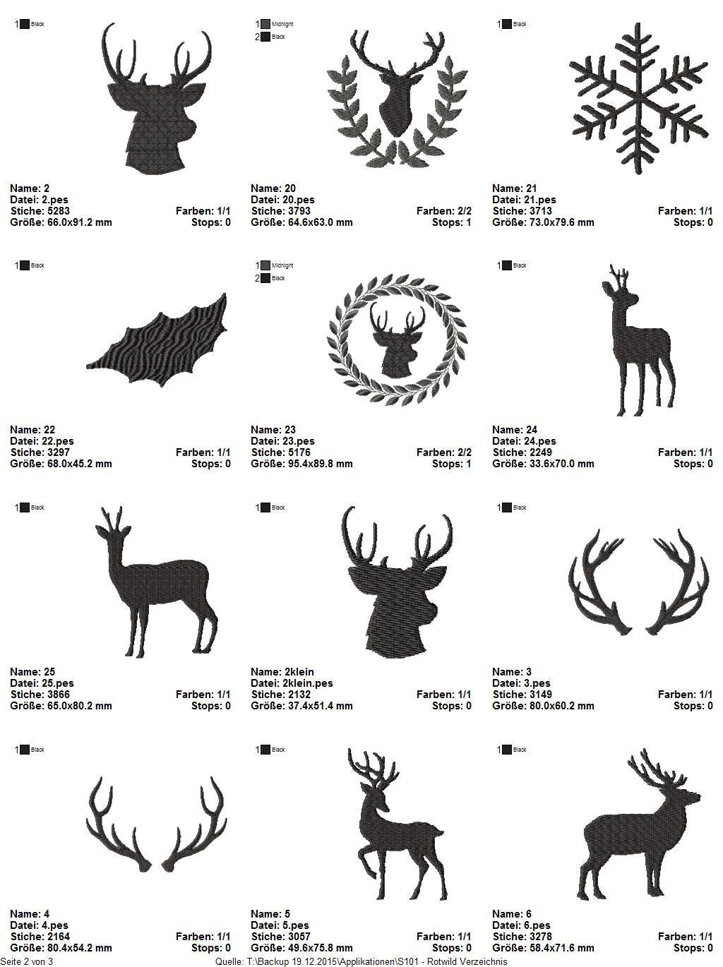 Stickdatei Serie Rotwild Rehe Hirsch S101 Geweih Wald Tiere Rehbock Reh Scherenschnitt