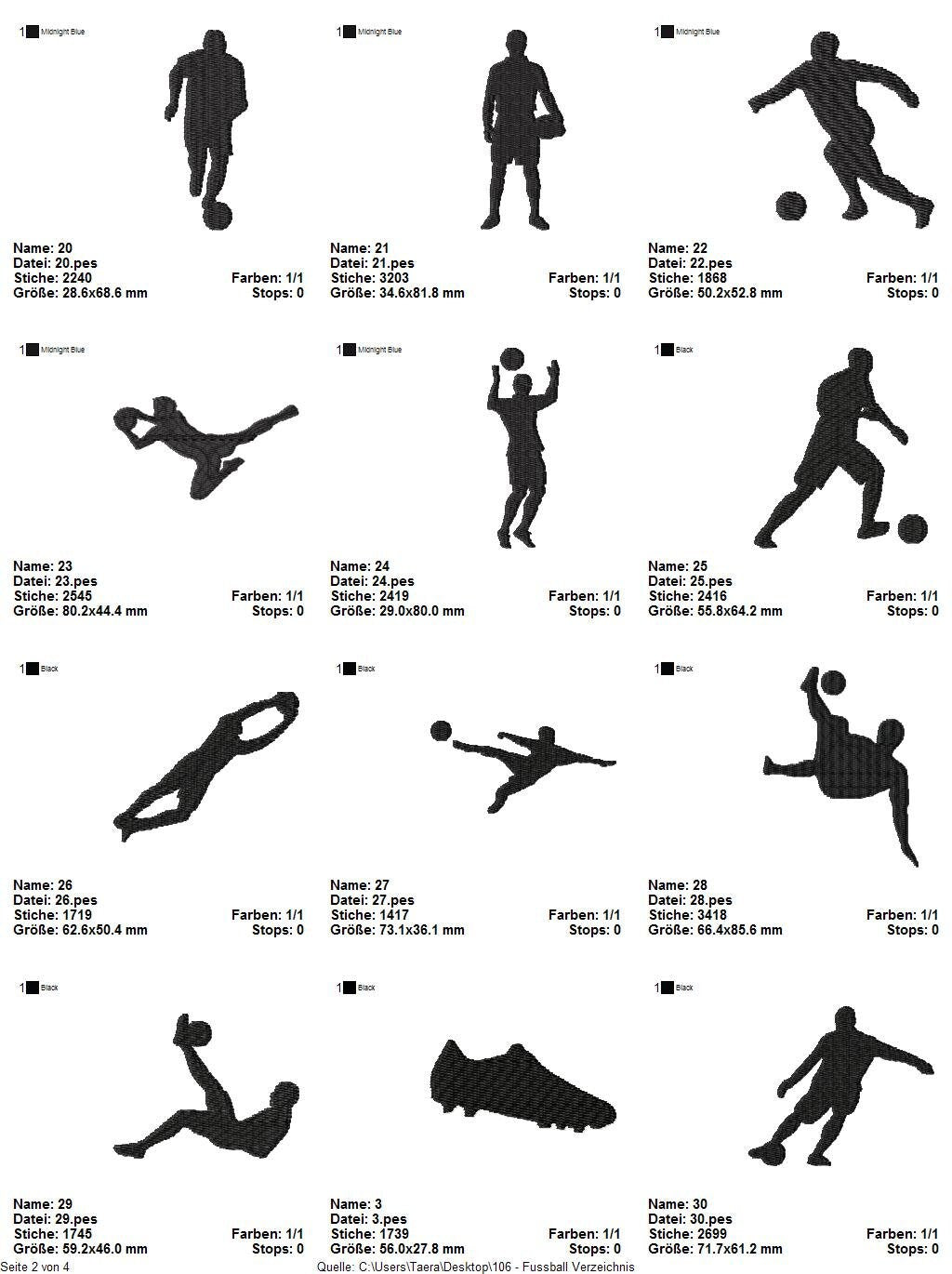Stickdatei Serie Fußball S106 Kicker Ball Kickschuhe Stürmer Torwart