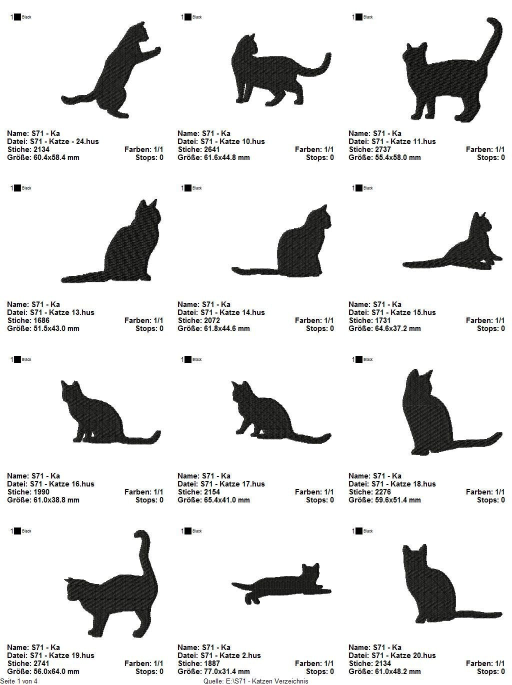 Stickdatei Serie Katzen S71 Katze Cat Scherenschnitt Füllstich