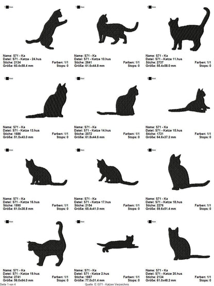 Stickdatei Serie Katzen S71 Katze Cat Scherenschnitt Füllstich
