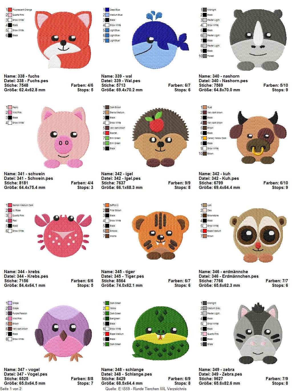 Stickdateiserie "Runde Tierchen XXL" S59