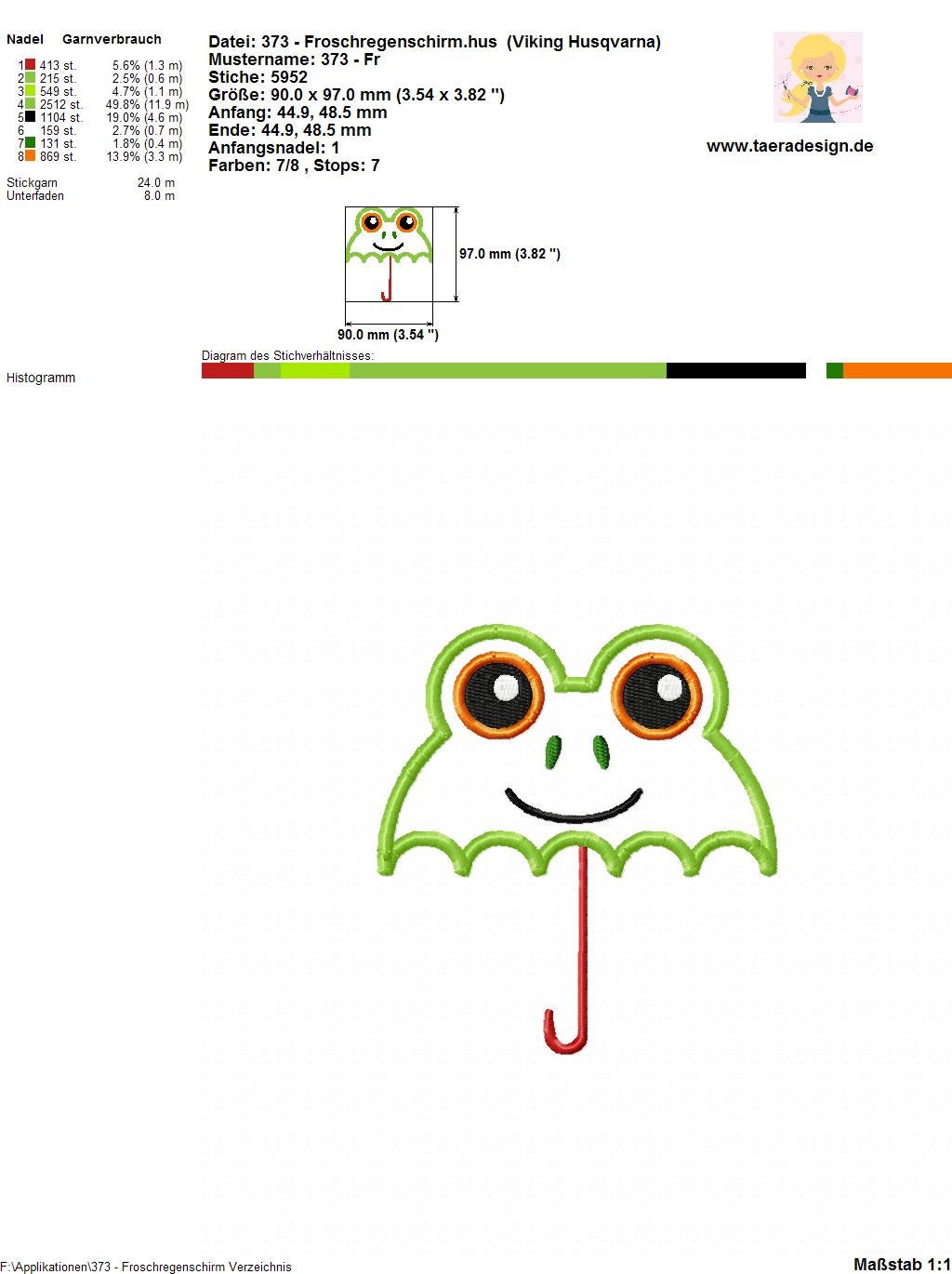 Stickdatei Frosch-Regenschirm Nr. 373