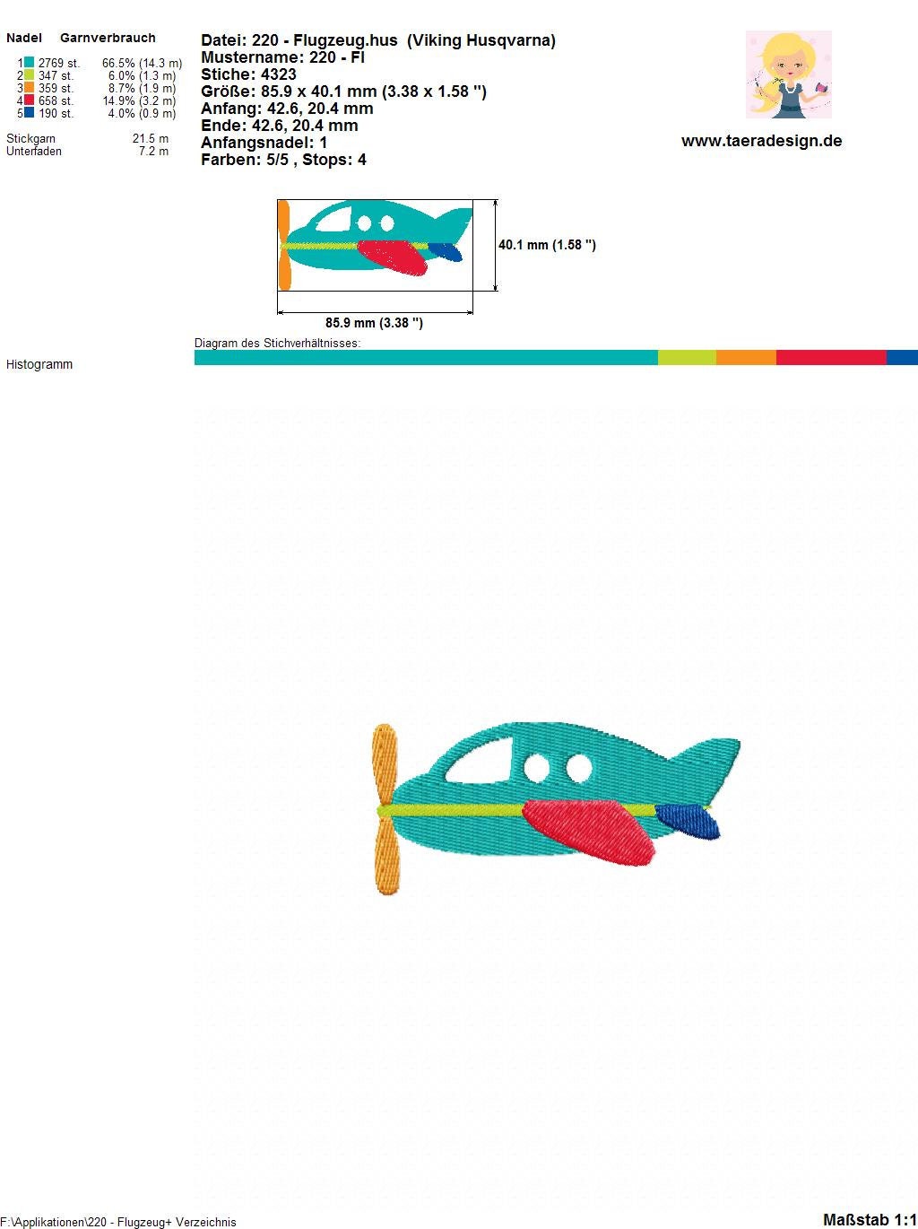 Stickdatei Flugzeug Nr. 220