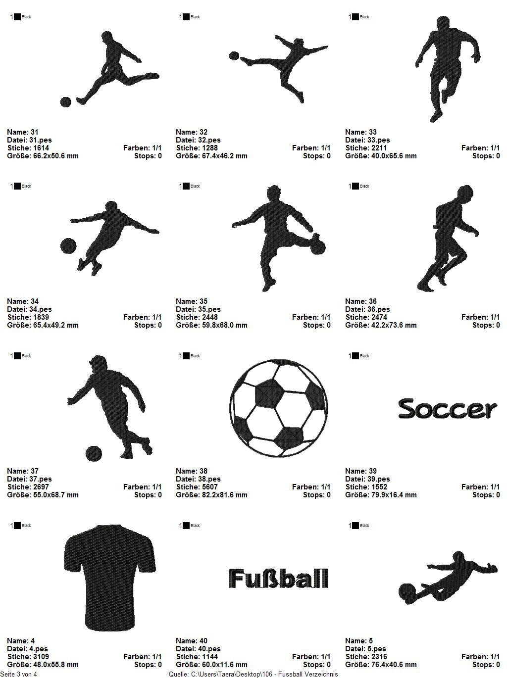 Stickdatei Serie Fußball S106 Soccer Ball Kickschuh Scherenschnitt Torwart Stürmer