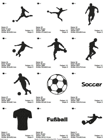 Stickdatei Serie Fußball S106 Soccer Ball Kickschuh Scherenschnitt Torwart Stürmer