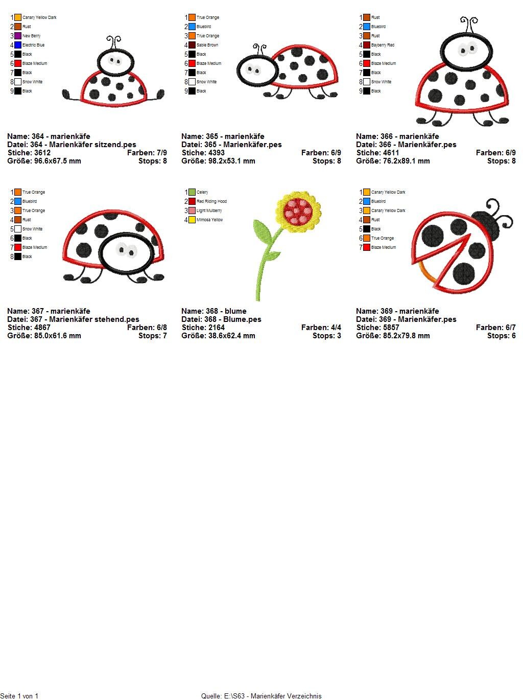 Stickdatei Marienkäfer S63 Bug Blume Käfer Insekten Applikation