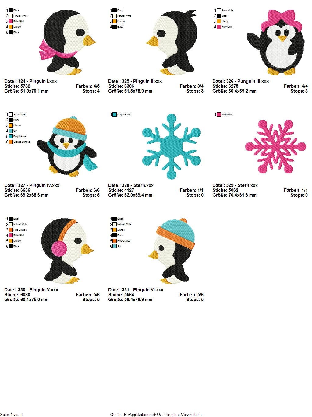 Stickdateiserie S55 Pinguine