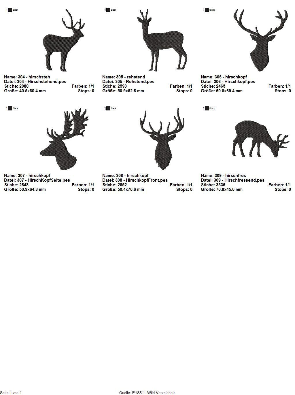 Stickdatei Serie Wild S50 Rehe Rehbock Hirsch Geweih Scherenschnitt